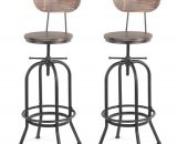 Chaise de bar style industriel assise en bois hauteur réglable - Lot de 2 C-H0149 ikayaa