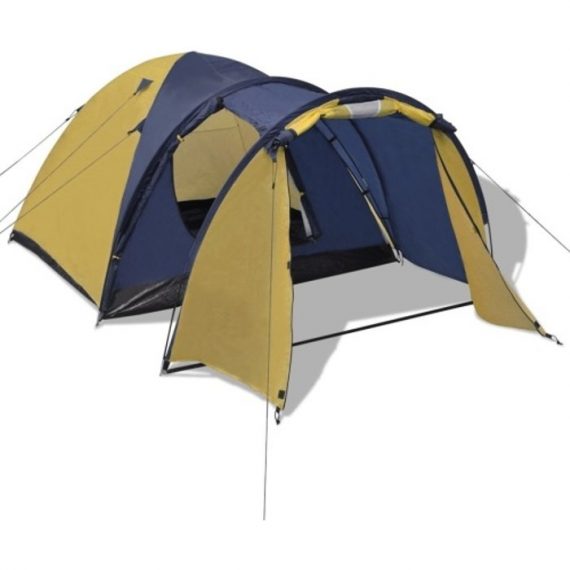 Tente camping double toit imperméable à deux entrées pour 4 personnes jaune 91017FR