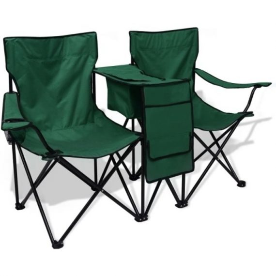 Chaise de camping pliante double verte avec porte gobelet et table 42025FR