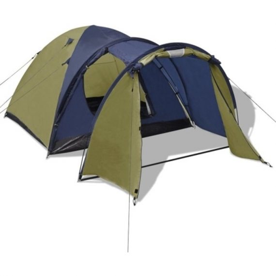 Tente camping à double toit imperméable pour 4 personnes verte avec 2 entrées 91016FR