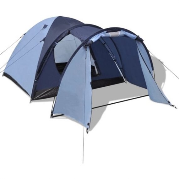 Tente camping imperméable à 2 entrées pour 4 personnes bleu 91015FR
