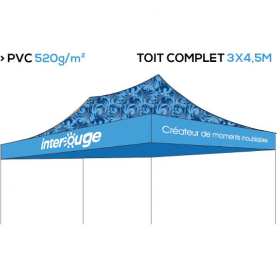 Tente pliante publicitaire 3x4.5m structure + toit personnalisé impression numérique - 3 gammes PERSO-TP34550 interouge