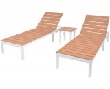 Lot de 2 chaises longues avec table à thé aluminium - blanc et marron 274876FR