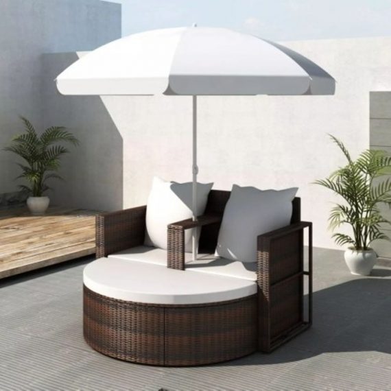 Salon de jardin avec parasol marron résine tressée 40734FR