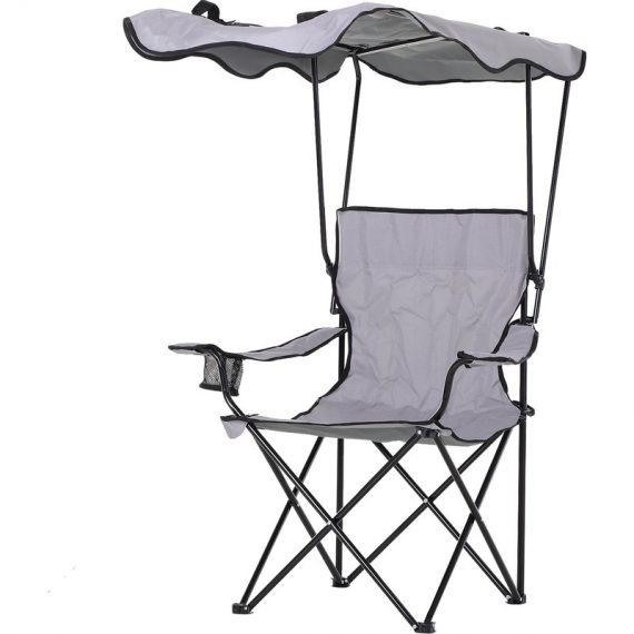 Outsunny Chaise de camping pliable pare-soleil + porte-gobelets intégrés 3662970064207 84B-214GY