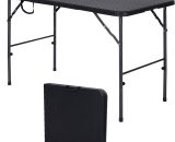 Outsunny Table de camping pliante dim. 120L x 60l x 74H cm métal époxy HDPE noir 3662970063514 A20-110