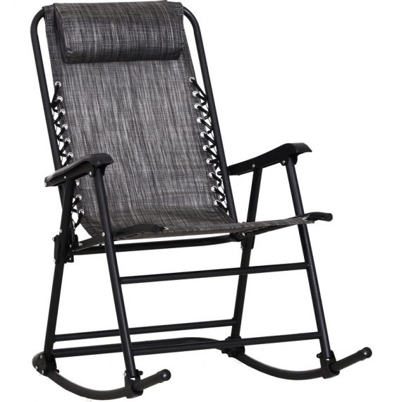 Outsunny Fauteuil à bascule rocking chair pliable de jardin dim. 52L x 50l x 110H cm acier époxy textilène gris chiné 3662970046197 84A-099GY