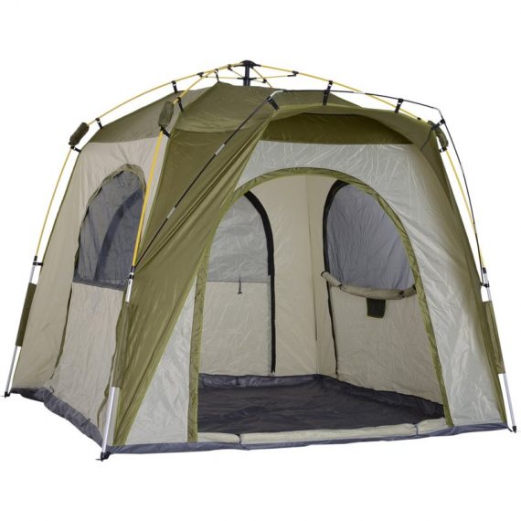 Outsunny Tente de camping familiale 4-5 personnes montage instantanée pop-up 4 fenêtres pare-soleil dim. 2,4L x 2,4l x 1,95H m fibre verre polyester vert gris 3662970045305 A20-054GN