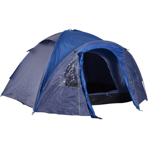 Outsunny Tente de camping familiale 4-5 personnes montage facile double porte et fenêtres dim. 3L x 2,50l x 1,30H m fibre verre polyester bleu marine 3662970045312 A20-055