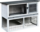 PawHut Clapier à lapin cage à lapin 2 étages 3 portes verrouillables plateau coulissant rampe et toit ouvrant bois de sapin gris blanc 3662970061770 D51-118CG