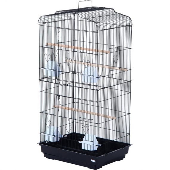 PawHut Cage à Oiseaux avec Mangoires Noir 48 x 36 x 91 cm 3662970010709 D10-018BK