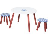 HOMCOM Ensemble table et chaises enfant - table ronde + 2 tabourets - motif étoilé - bois pin MDF bleu blanc 312-017 3662970073643