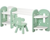 HOMCOM Ensemble table et chaise pour enfants bureau 2 en 1 avec étagères de rangement réglables 150 x 35 x 62,5 cm vert blanc 312-049GN 3662970083338