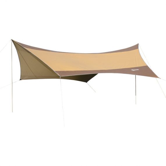 Outsunny Bâche Anti-Pluie Tarp Toile de Tente Abri de Camping Sac de Transport Polyester Imperméable 5,5 x 5,6 m Marron Doré 840-184 3662970024379