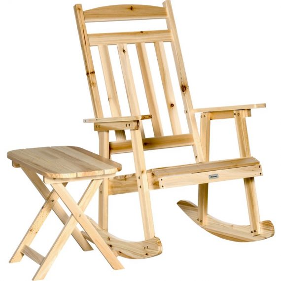 Outsunny Ensemble de jardin 2 pièces style cosy fauteuil à bascule + table basse pliable bois massif de sapin naturel-AOSOM.fr 84B-734ND 3662970102671