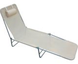 Outsunny Chaise longue pliante bain de soleil inclinable transat textilène lit jardin plage 182L x 56l x 24,5H cm beige 01-0334 3662970003169