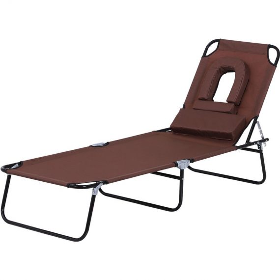 Outsunny Transat de jardin chaise longue pliable bain de soleil pour lecture coussin tétière inclus dossier réglable acier et tissu oxford 84B-002 3662970076651