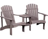 Outsunny Lot de 2 fauteuils Adirondack avec table basse chaises style néo-rétro trou insert de parasol inclus 178L x 87l x 92H cm gris 84B-396GY 3662970101827