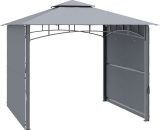 Outsunny Tonnelle pavillon de jardin 3x3m avec double toit pour ventilation auvents réglables structure en métal tissu polyester gris 84C-276GY 3662970106884