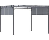 Outsunny Pergola avec 3 toiles rétractables 3L x 3l x 2,2H m structure acier - gris foncé et noir 84C-330CG 3662970106242