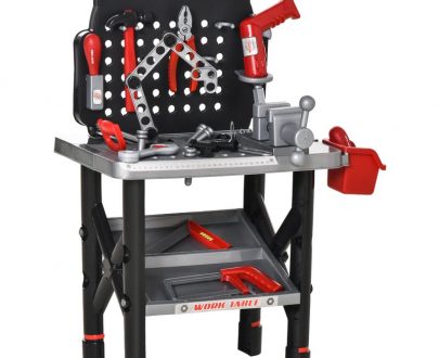 HOMCOM Établi et outils pour enfants 3-6 ans jeu d'imitation de bricolage plus de 50 accessoires inclus 44 x 31 x 74,5 cm noir et gris 350-112 3662970094921