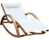 Outsunny Chaise longue fauteuil berçante à bascule transat bain de soleil rocking-chair en bois charge 100kg blanc 840-015CW 3662970007495