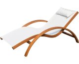 Outsunny Transat chaise longue design style tropical bois massif naturel 161L x 72l x 68H cm coloris beige blanc 84B-032CW 3662970011690
