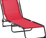 Outsunny Chaise longue pliable bain de soleil transat de relaxation dossier inclinable 3 niveaux acier 197 x 58 x 76 cm rouge vineux 84B-206WR 3662970086032