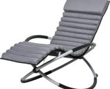 Outsunny Fauteuil transat à bascule chaise longue pliable design contemporain textilène daim artificiel matelas lavable 145 x 74 x 86 cm gris foncé 84A-159 3662970079881