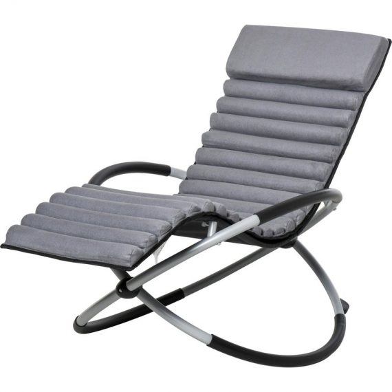 Outsunny Fauteuil transat à bascule chaise longue pliable design contemporain textilène daim artificiel matelas lavable 145 x 74 x 86 cm gris foncé 84A-159 3662970079881