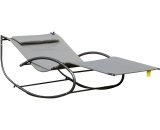 Outsunny Bain de soleil 2 places design contemporain assise dossier ergonomiques oreiller fourni textilène métal 200L x 140l x 85H cm gris 84A-027GY 3662970084946