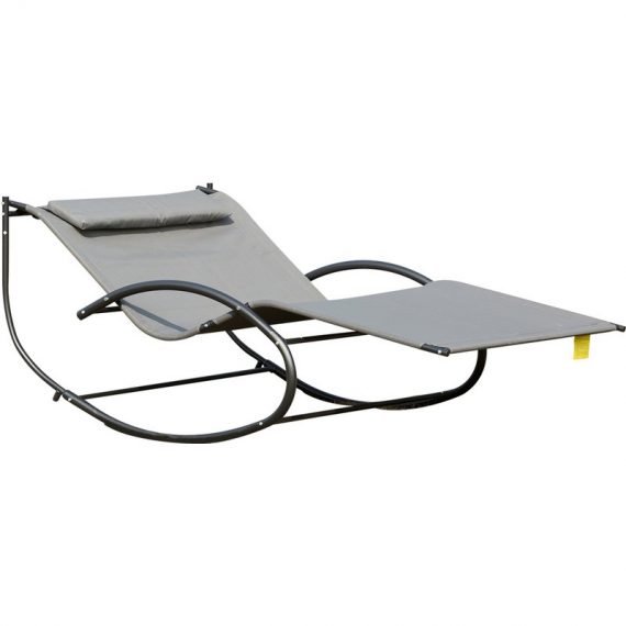 Outsunny Bain de soleil 2 places design contemporain assise dossier ergonomiques oreiller fourni textilène métal 200L x 140l x 85H cm gris 84A-027GY 3662970084946
