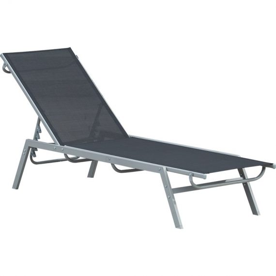 Outsunny Bain de soleil transat chaise longue design contemporain dossier inclinable multi-positions métal époxy textilène 170 x 58 x 97 cm noir 84B-418BK 3662970079997