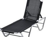 Outsunny Chaise longue bain de soleil Transat design contemporain dossier inclinable multi-positions alu textilène 163 x 58,5 x 91 cm noir 84B-386BK 3662970081334