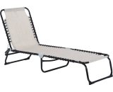 Outsunny Chaise longue pliable bain de soleil transat de relaxation dossier inclinable 3 niveaux acier 197 x 58 x 76 cm crème 84B-206CW 3662970088890