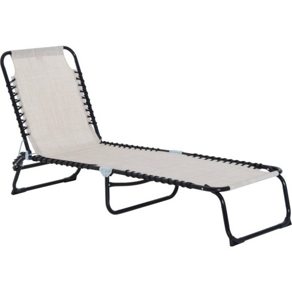 Outsunny Chaise longue pliable bain de soleil transat de relaxation dossier inclinable 3 niveaux acier 197 x 58 x 76 cm crème 84B-206CW 3662970088890
