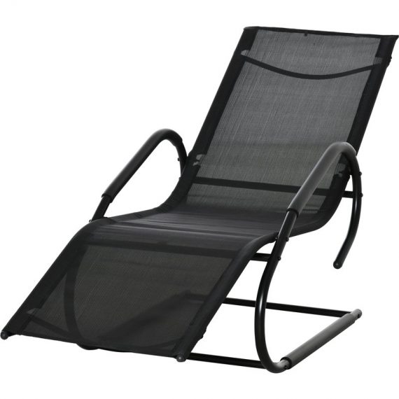 Outsunny Chaise longue transat bain de soleil design contemporain grand confort revêtement textilène métal galvanisé dim. 160L x 59,5l x 83H cm noir 84B-685BK 3662970087411