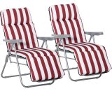 Outsunny Lot de 2 chaise longue bain de soleil adjustable pliable transat lit de jardin en acier rouge + blanc-AOSOM.fr 84B-813RD 3662970100790