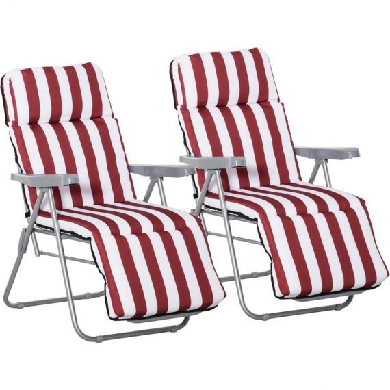 Outsunny Lot de 2 chaise longue bain de soleil adjustable pliable transat lit de jardin en acier rouge + blanc-AOSOM.fr 84B-813RD 3662970100790