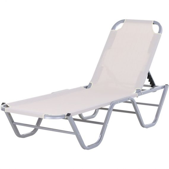 Outsunny Chaise longue bain de soleil Transat design contemporain dossier inclinable multi-positions alu textilène 163 x 58,5 x 91 cm crème 84B-386CW 3662970079980