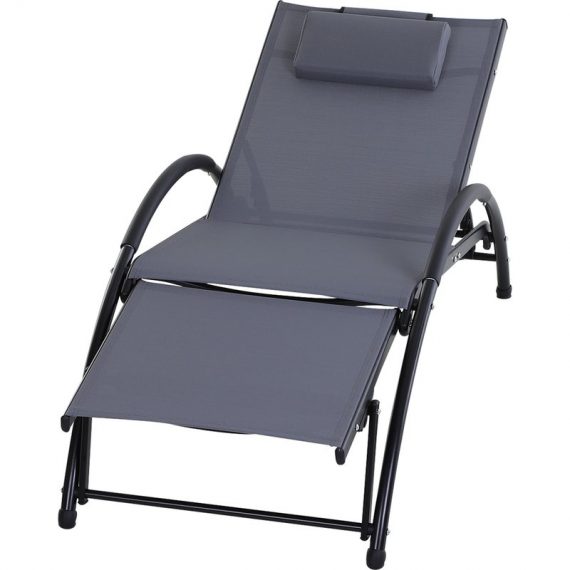 Outsunny Chaise bain de soleil inclinable 6 positions repose-pieds ajustable accoudoirs tétière revêtement textilène alu 66 x 152 x 81 cm gris 84B-447GY 3662970080047