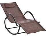 Outsunny Chaise longue à bascule rocking chair ergonomique avec tétière amovible accoudoirs et repose-pieds revêtement 61 x 160 x 79 cm brun 84B-679BN 3662970006191