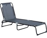 Outsunny Chaise longue pliable bain de soleil transat de relaxation dossier inclinable 3 niveaux acier 197 x 58 x 76 cm gris 84B-206GY 3662970088920