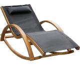 Outsunny Chaise longue fauteuil berçant à bascule transat bain de soleil rocking chair en bois charge 120 Kg grisnull 840-015GY 3662970006320