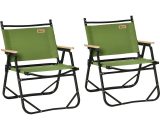 Outsunny Lot de 2 chaises de plage camping pliantes - structure en aluminium avec sac de transport - dim. 55L x 55l x 66H cm vert A20-255 3662970104231