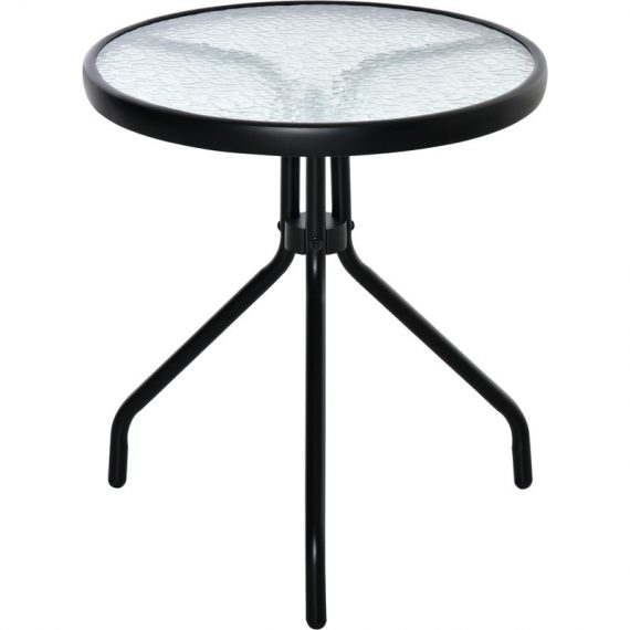 Outsunny Table bistro de jardin table basse ronde avec plateau verre trempé métal époxy Ø 50 x 55H cm noir 84B-654 3662970087145
