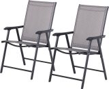 Outsunny Lot de 2 chaises de jardin pliantes avec accoudoirs métal époxy textilène - dim. 58L x 64l x 94H cm - noir gris 84B-381GY 3662970063293