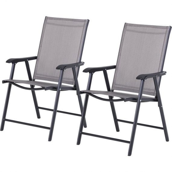 Outsunny Lot de 2 chaises de jardin pliantes avec accoudoirs métal époxy textilène - dim. 58L x 64l x 94H cm - noir gris 84B-381GY 3662970063293