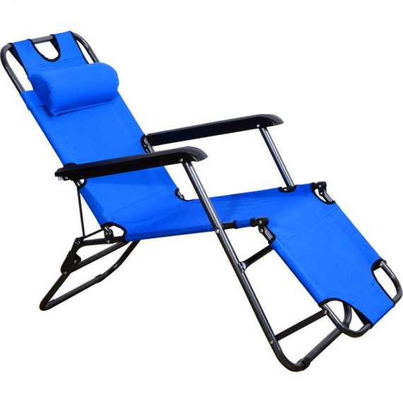 Outsunny Chaise longue inclinable transat bain de soleil 2 en 1 pliant têtière amovible charge max. 136 Kg toile oxford facile d'entretien bleu 84B-044 3662970011881