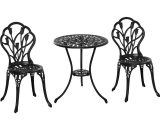 Outsunny Ensemble salon de jardin 2 places 2 chaises + table ronde fonte d'aluminium imitation fer forgé noir 84B-500BK 3662970088944
